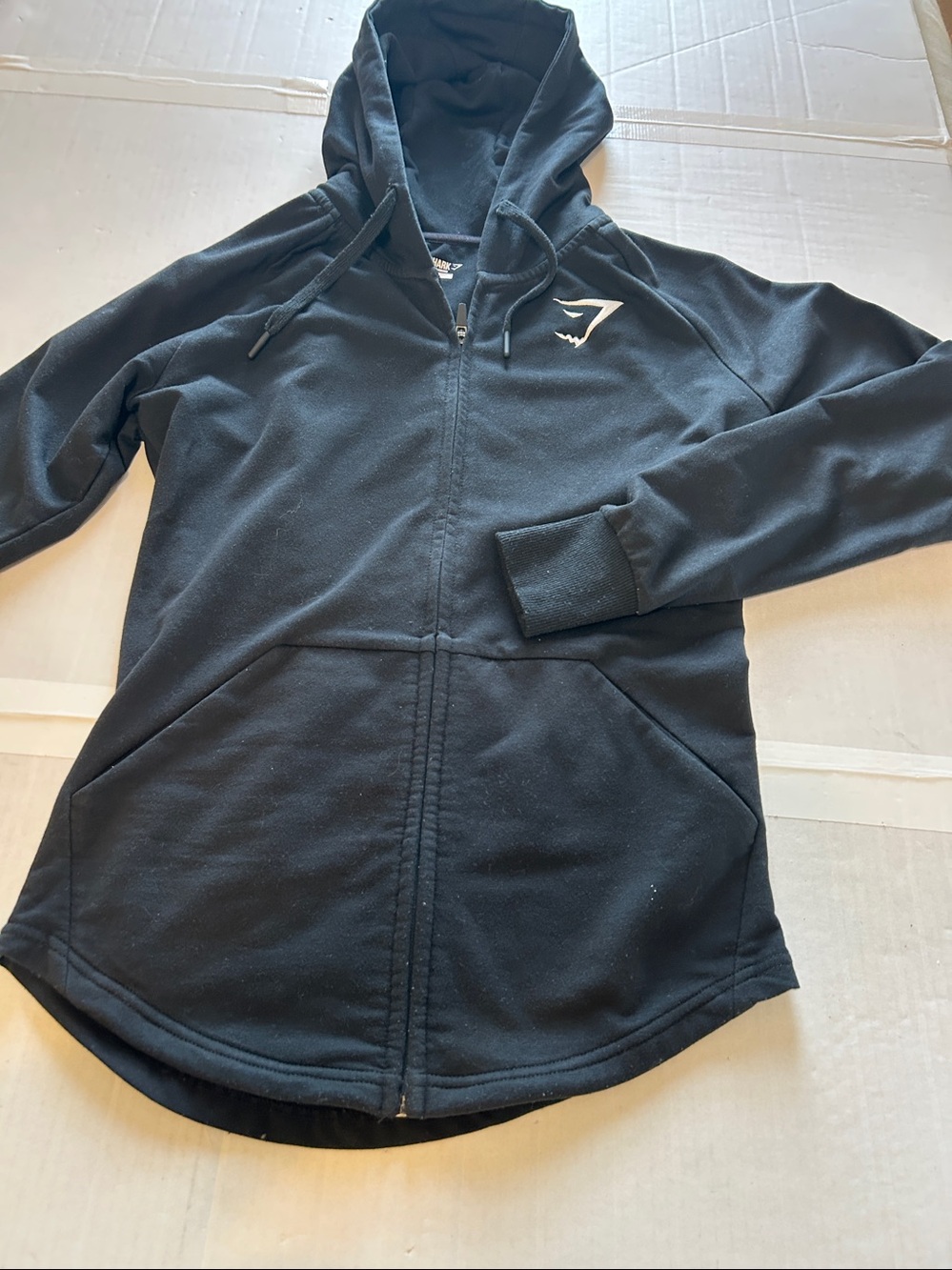 Gymshark Crest Zip Up Black Hoodie Full Length . Sz S - Picture 5 of 11
